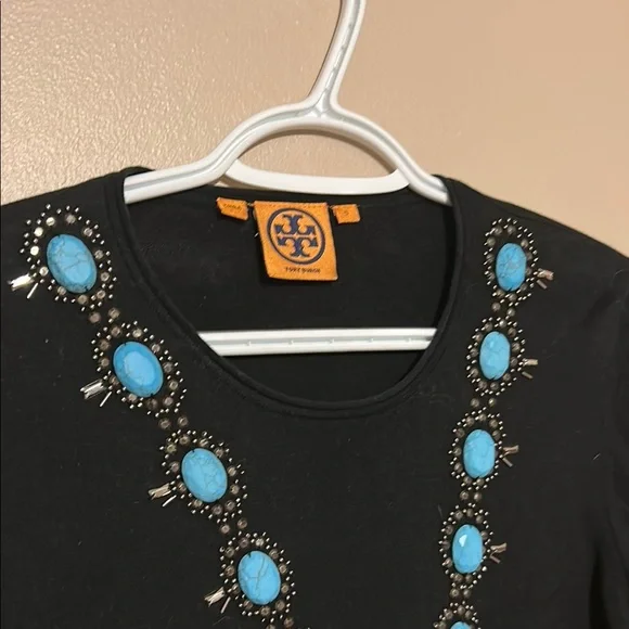 Tory Burch Black Fitted Embellished Blouse - Picture 2 of 2